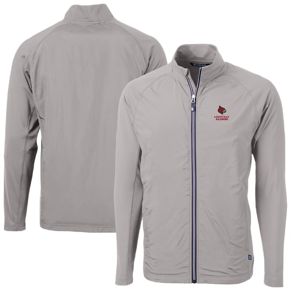 Men's Cutter & Buck  Gray Louisville Cardinals Adapt Eco Knit Hybrid Recycled Full-Zip Jacket
