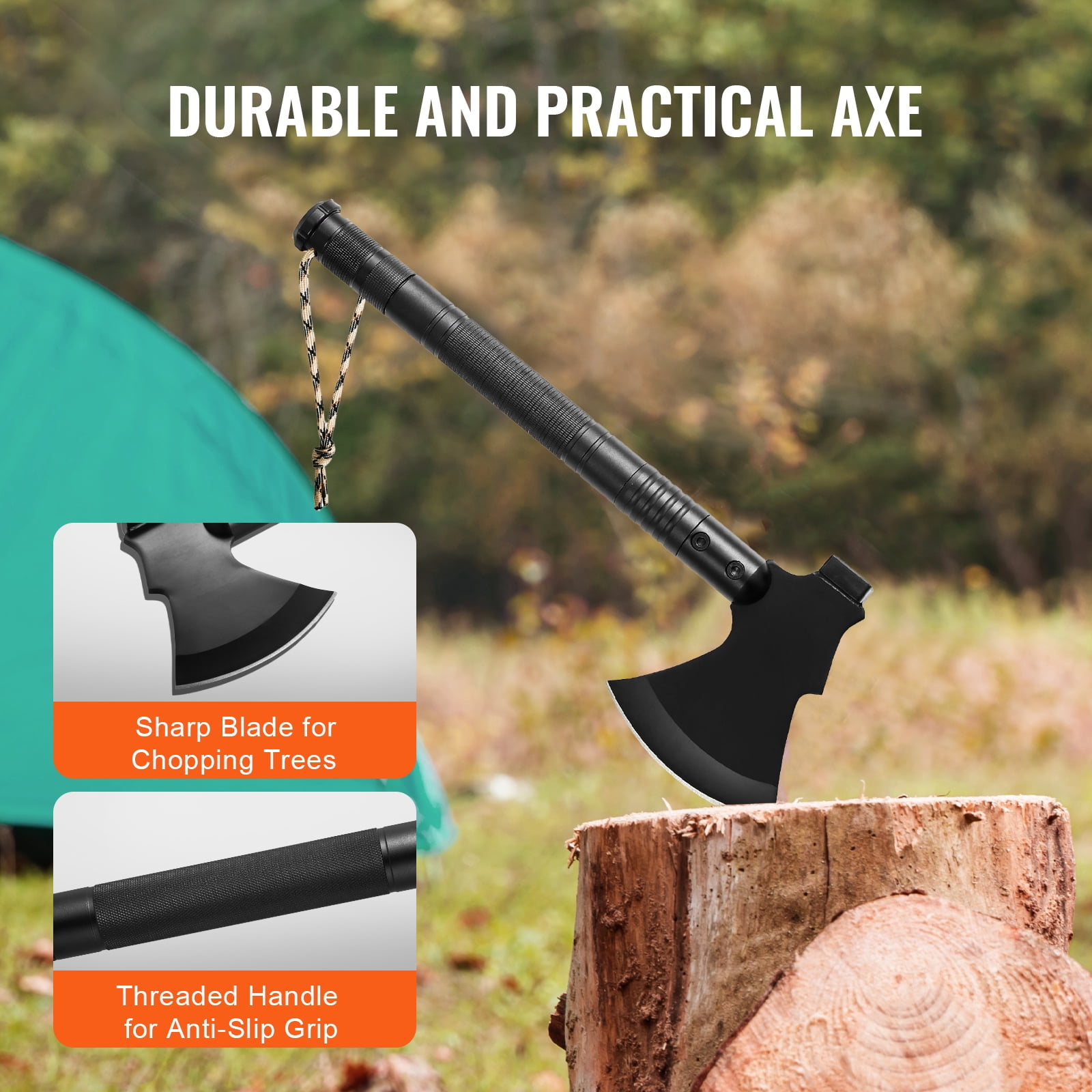 VEVOR Survival Shovel Survival Axe, 16-in-1 Camping Folding Shovels with Hatchet, Stainless Steel Tactical Shovel Hatchet Combo, Multifunctional Emergency Survival Gear Equipment for Camping Hiking