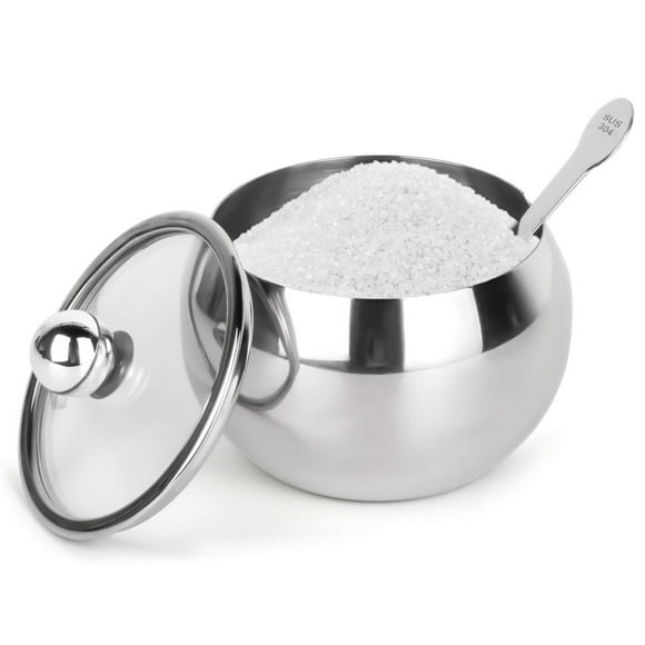 FNNMNNR Sugar Bowl with Lid and Spoon 8.1oz Stainless Steel Sugar Pot Sugar Container for Home and Kitchen(Sliver)