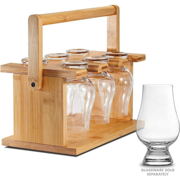 CairnCaddy Bamboo Whiskey Glass Holder - Carrier and Drying Rack for Whisky Tasting Glassware