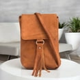 thumbnail image 2 of Genuine Leather Women's Phone Pouch Crossbody Flap Top w Tassel, 2 of 6