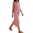 thumbnail image 3 of Uootdi Womens Two Piece Sets Stripe Print Sleeveless Top Wide Leg Pants Loose Fit Breathable Pullovers Casual Loungewear Outfits Summer Comfort Style Gift, 3 of 8