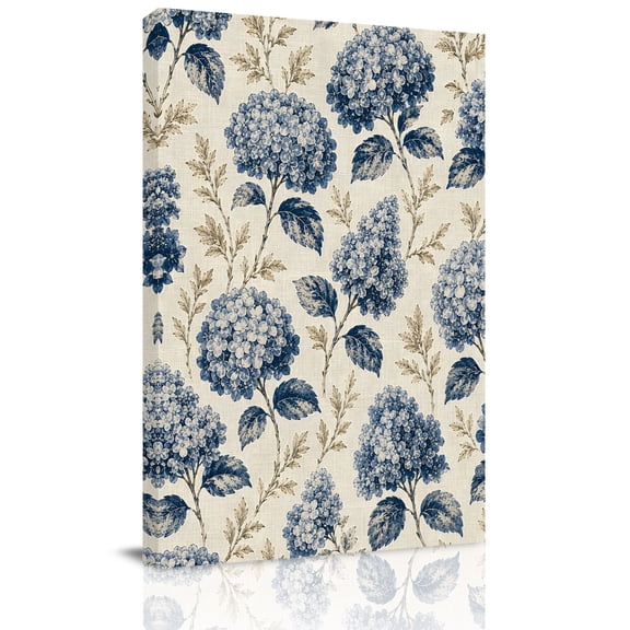 Canvas Wall Art, Navy Blue Hydrangea Floral Framed Canvas Prints for Kitchen Bedroom, Vintage Botanical Small Gallery Wrapped Wall Decor for Home Office, Gifts, 8"x12" Ship Next Day
