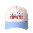 thumbnail image 4 of Red, white&BRUNETTE Letter Embroidered Color Block Trucker Hat Unisex Adjustable Cotton Breathable Fashion Cap for Travel Daily Wear, 4 of 11