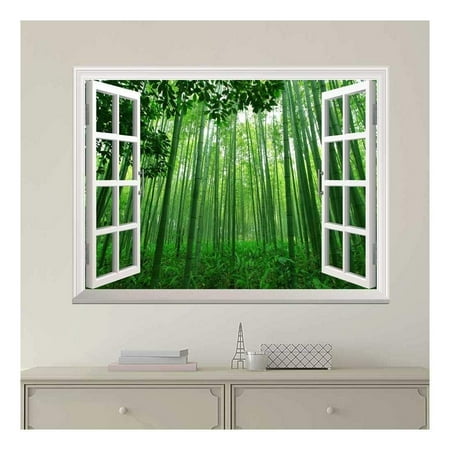 Bamboo Wall Sticker - wall26 Modern White Window Looking Out Into a Green Bamboo Forest - Wall Mural, Removable Sticker, Home Decor - 24x32 inches