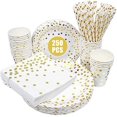 thumbnail image 1 of esafio Party Tableware, 250 pcs Party Supplies for Kids, Disposable Tableware Set Include Gold Dot Party Plates, Napkins, Paper Cups and Straws for Birthdays, Parties, 1 of 1
