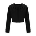 thumbnail image 6 of hotojiny Women's Cropped Jacket Lightweight Slim Fit Long Sleeve Coat Trendy Pleated Work Office Business Jacket with Button, 6 of 7