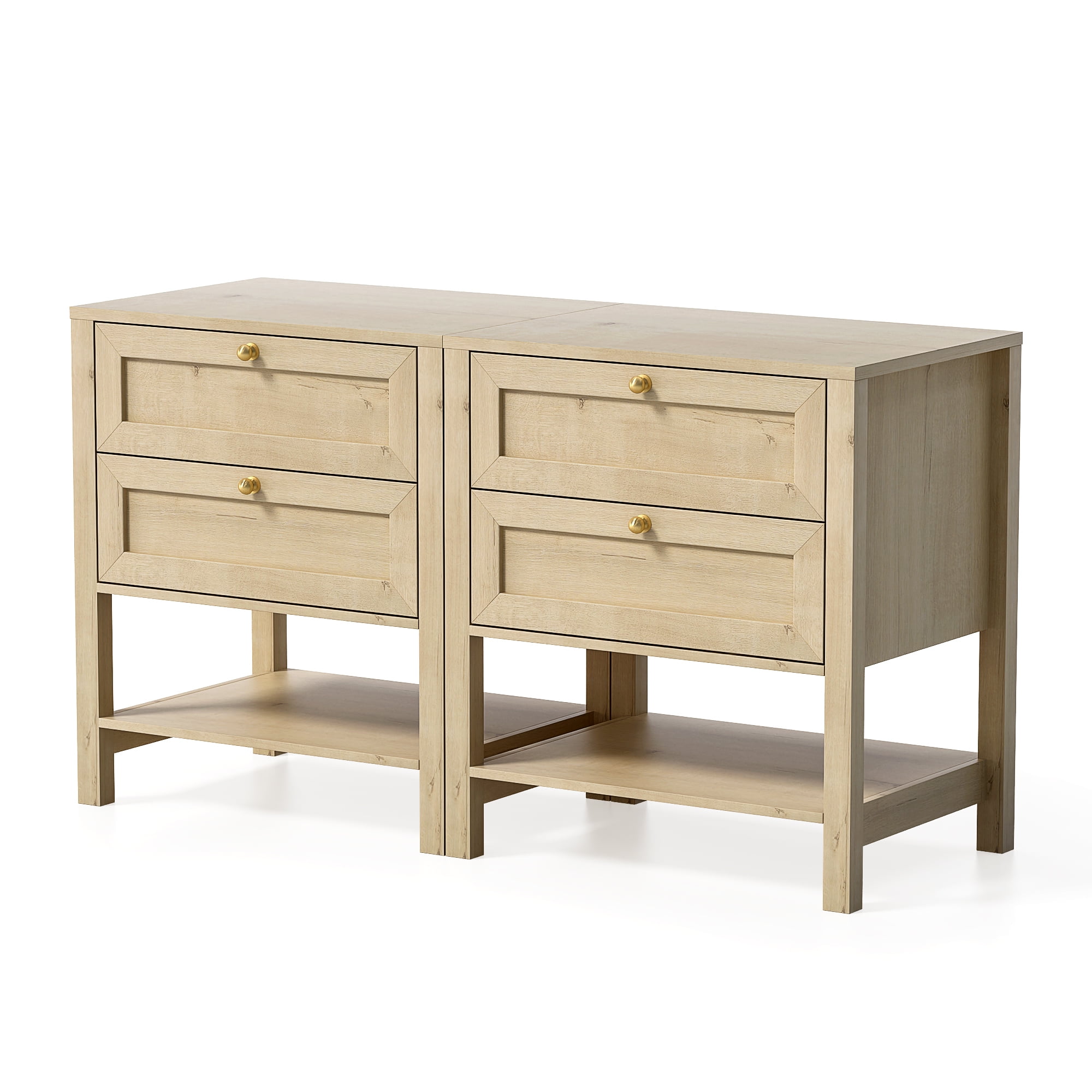 EYYTHUNG Farmhouse Nightstand Set of 2 with Drawer 24.4" Tall Modern Wood Bedside Table with Open Shelf, Large End Table, Light Oak