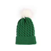 Baby Christmas Beanie Cap Classic Color Block Winter Warm Cable Knit Hat with Fur Pom for 0-3 Years