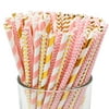 Just Artifacts Assorted Pink & Gold Decorative Paper Straws 100pcs (Color: Pink & Gold 3)
