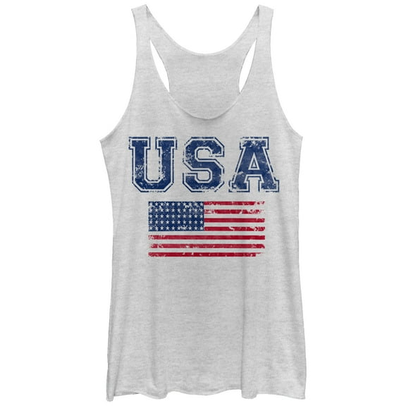 Women's Lost Gods Fourth of July  Flag USA  Racerback Tank Top White Heather Medium