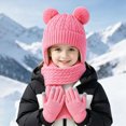 thumbnail image 2 of KPOPLK 3Piece Girls Boys Solid Color Beanie Hat Glovs Set Fleece Lined Winter Hat with Pom Pom for Cold Weather(3-8 Years,Pink), 2 of 6
