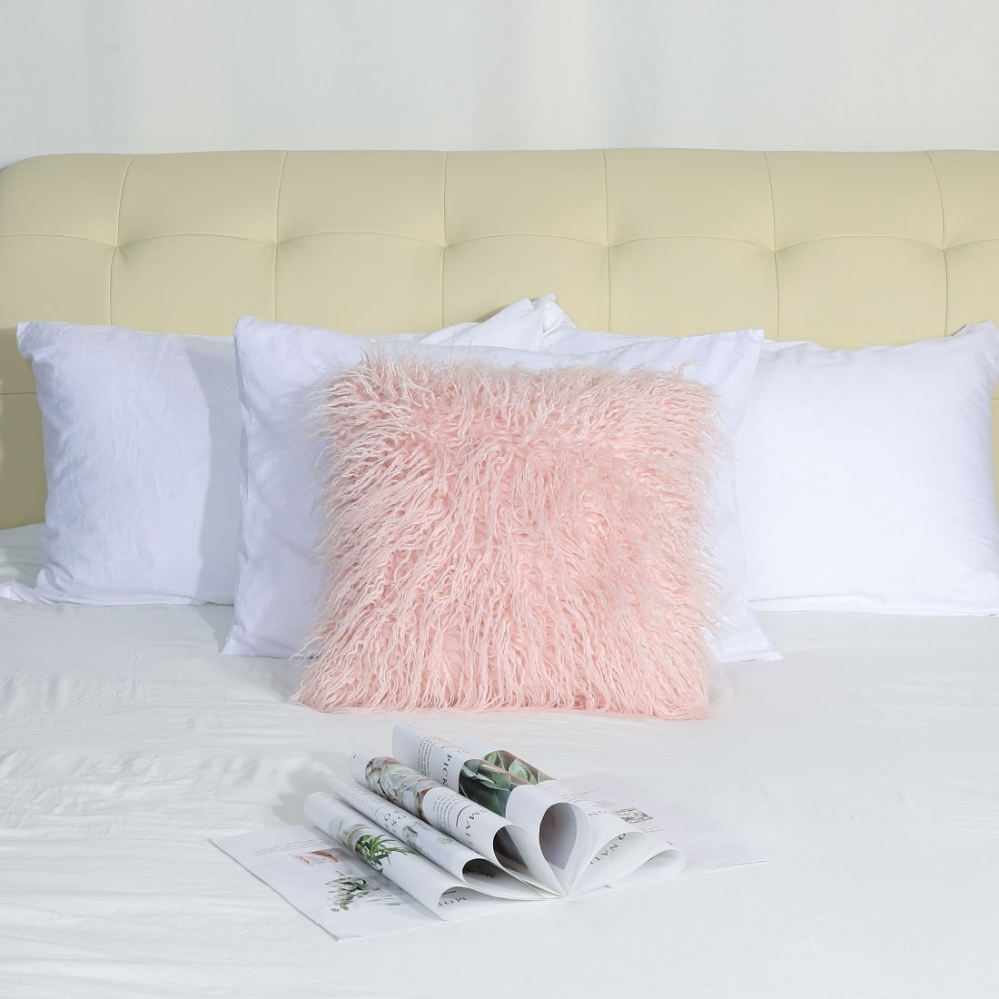 Unique Bargains Fluffy Decorative Faux Fur Throw Pillow Cover 18" x 18" Pink