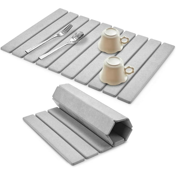 Large Stone Dish Drying Mats for Kitchen Counter, Eco - Friendly Diatomaceous Stone Mats, Non - Slip Collapsible Absorbable Stone Dish Drying Mat for Multi - Purpose, Match Any Countertop, 24"×16"