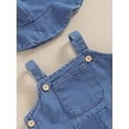 thumbnail image 6 of Suealasg Baby Boys Girls Denim Romper Overalls Solid Color Sleeveless Square Neck Bodysuit Jumpsuit Infant Summer One Piece Clothes with Hat, 6 of 8