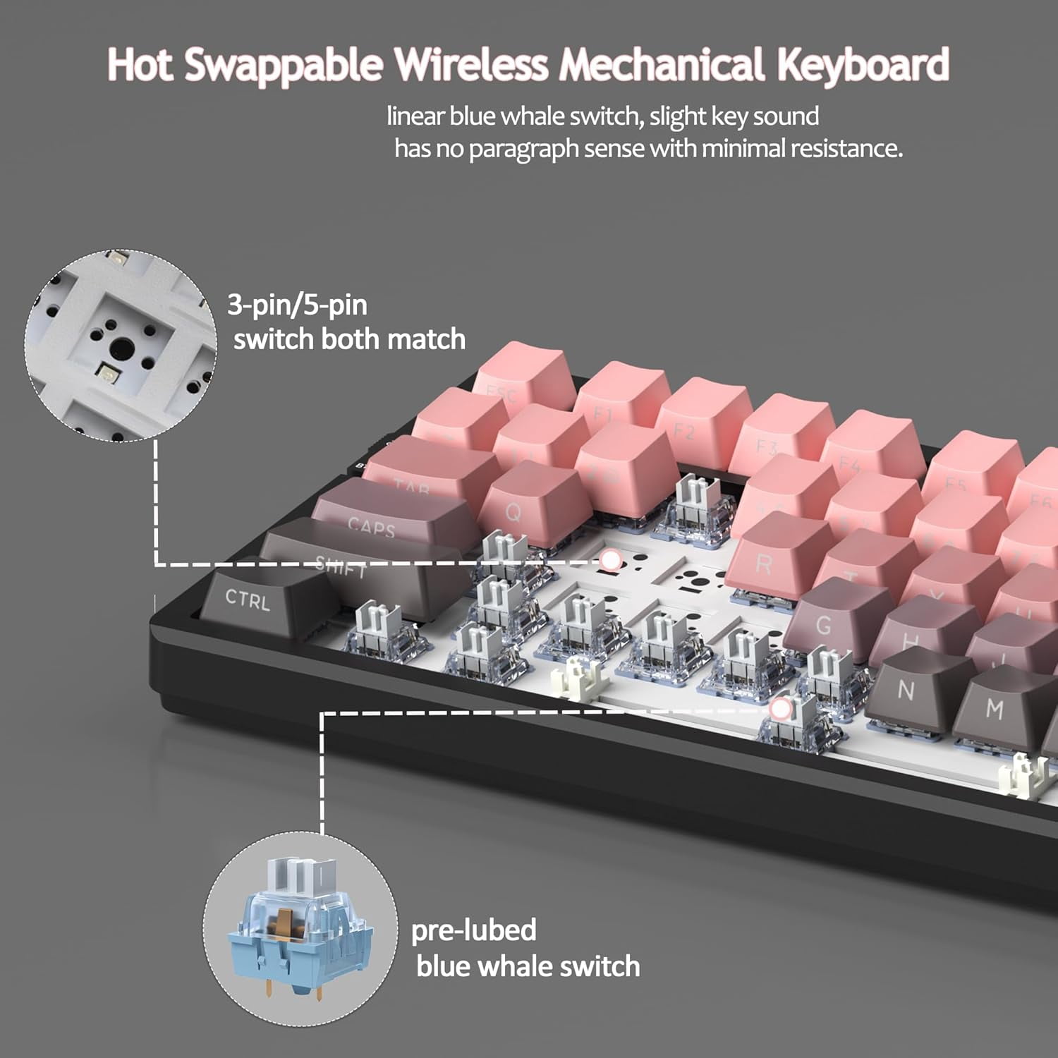 MageGee LIGHT87 Wireless Creamy Keyboard, Gasket Structure, RGB Backlit, 2.4G/USB-C/BT5.0 Hot Swappable 8000mAh Battery