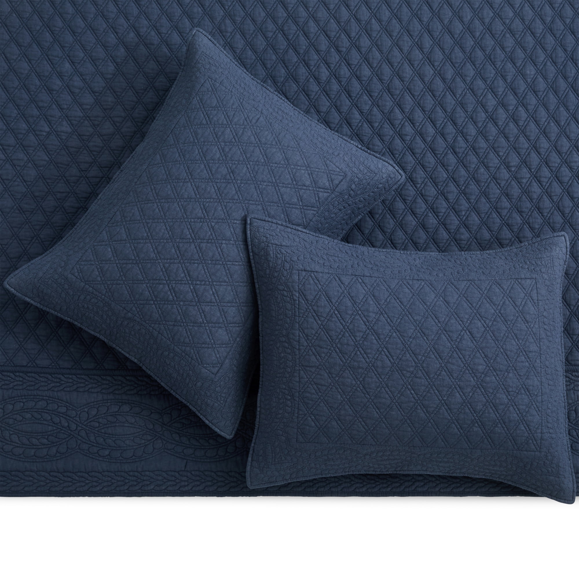 Levtex Home - Ballou Quilt Set - Full/Queen Quilt and Two Standard Shams - Bordered - Navy - Quilt (88x92in.) and Shams (20x26in.) - Reversible - Cotton
