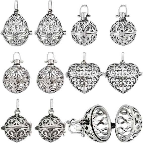 10Pcs Stone Holder Charm Holder Cage Charms Metal Holders Diffuser Locket Pendants Cage Lockets Stone Necklace Holders for Jewelry Making Charms Women DIY Necklaces Crafts