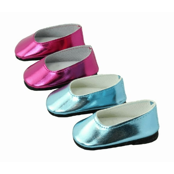 2 pack of Metallic Flats: Pink and Teal For 18 Inch Doll | American Fashion World