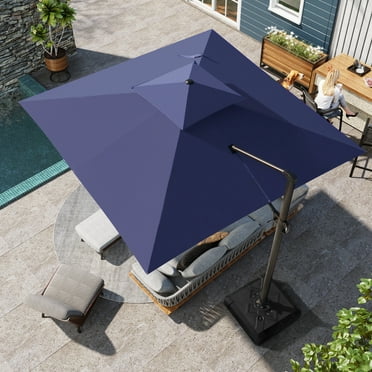 Pellebant 11' Patio Cantilever Offset Umbrella 360 degrees Rotation Square Double Canopy Navy Blue