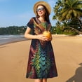 thumbnail image 4 of Balery Whimsical Dragon Color Cool Vestidos sueltos de manga corta para mujer, vestidos de verano 2025, vestidos casuales de corte A con vuelo., 4 of 6