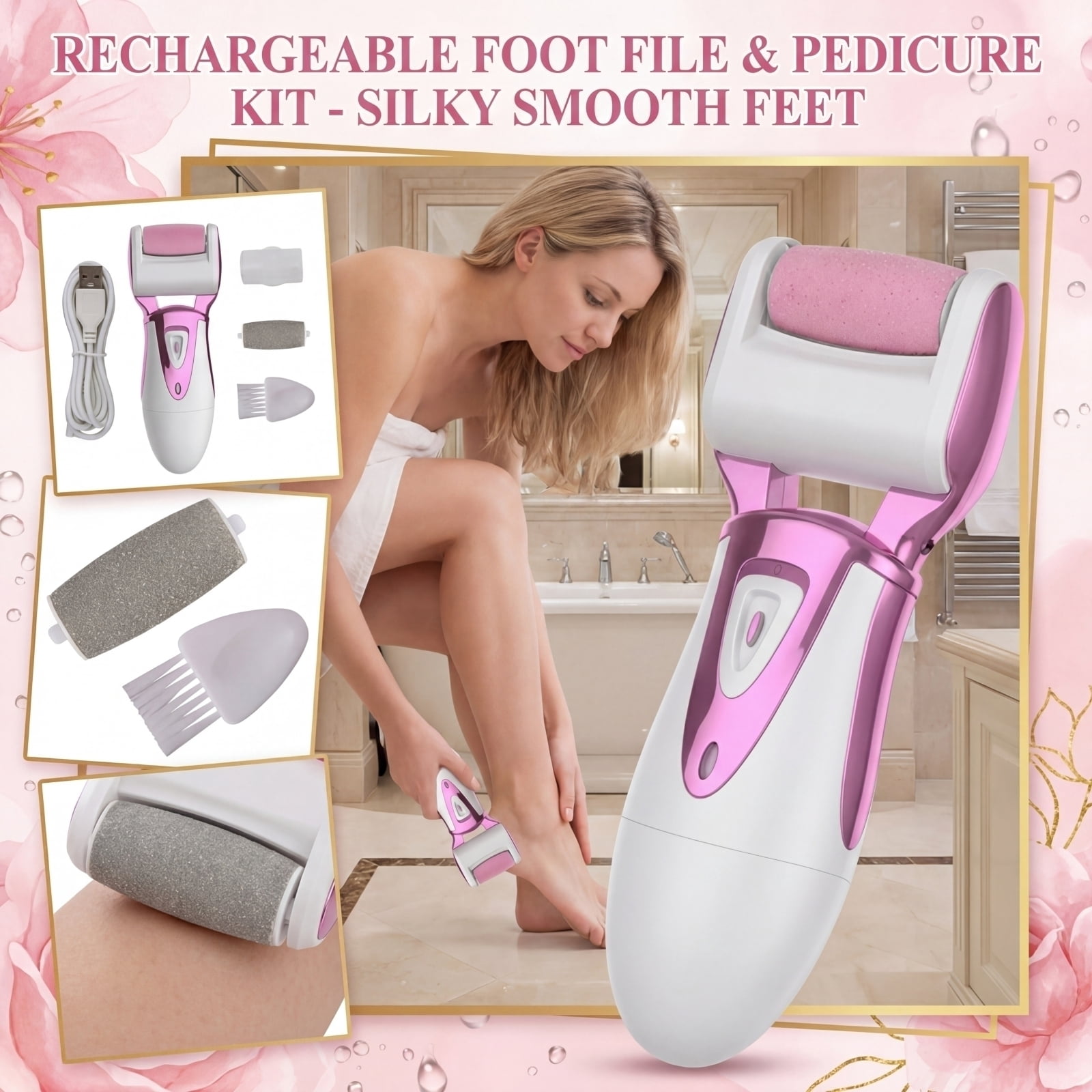 Electric Foot Callus Remover – Rechargeable Pedicure Tool for Dead Skin Removal, Professional At-Home Foot File with Extra Coarse Roller Head