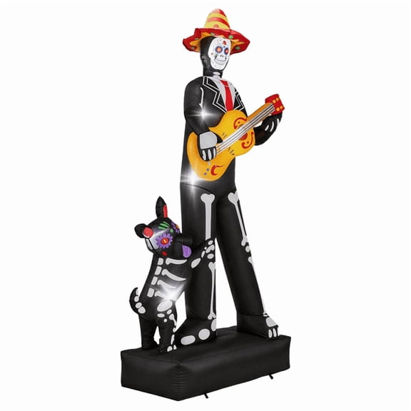 Alvantor 7.2 ft Day of the Dead Halloween Inflatable Decoration with Skeleton Musician, Dog and 6 LED Lights