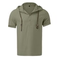 thumbnail image 3 of Krdevn Men's Summer Solid Color Linen Shirt Hooded Short Sleeve Casual Beach T Shirt,M, 3 of 3