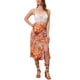 thumbnail image 2 of Faldas hawaianas para mujeres INSPIRE CHIC 2024, falda tropical con fruncido frontal y abertura, tamaño XS, color naranja, 2 of 5