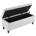 thumbnail image 3 of 43"Storage Ottoman Bench with Copper Nails, Upholstered Linen Storage Bench End of Bed, Entryway Bench Storage Organizer with Safety Hinge for Living Room, Bedroom, Off-White, 3 of 9