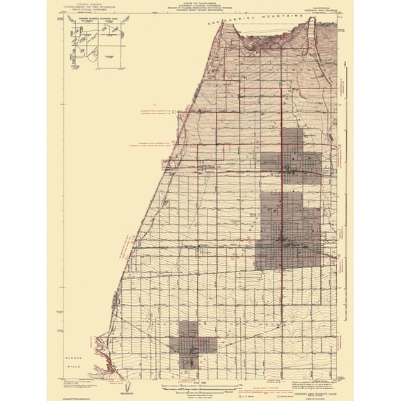 Topographical Map - Ontario Vicinity California - USGS 1942 - Vintage Wall Art