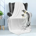 thumbnail image 4 of Sea Animals Soft Flannel Fleece Throw Blanket, Hand Drawn Art Penguins Aquatic Flightless Birds Polar South Pole Wildlife, Cozy Plush for Indoor and Outdoor Use, 50" x 70", Black White, by Ambesonne, 4 of 5