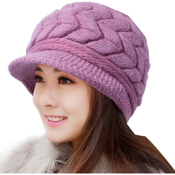 Zhengup Womens Winter Beanie Warm Knitted Slouchy Wool Hats Cap with Visor