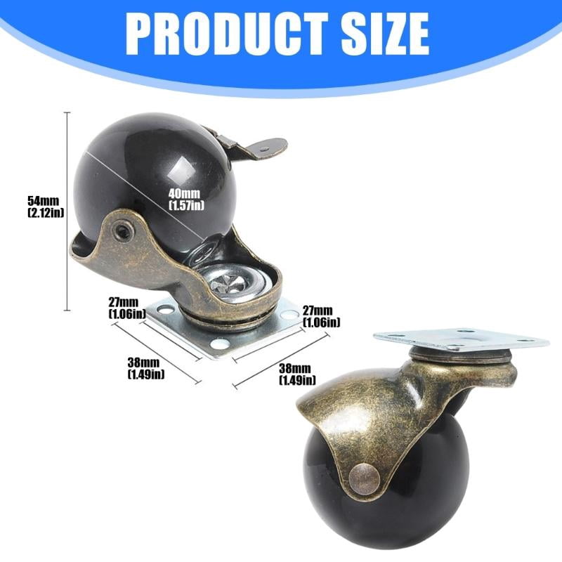 CEORPER Low Noise Ball Caster Wheel Furniture Wheel Swivels Plate Ball Casters