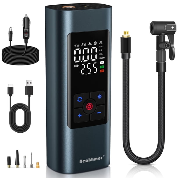Neakhmer Tire Inflator Portable Air Compressor: Cordless Air Pump for Car Tires 150PSI - Tire Pump with Pressure Gauge for Car Bike Motorcycle Balls (Grey Blue)