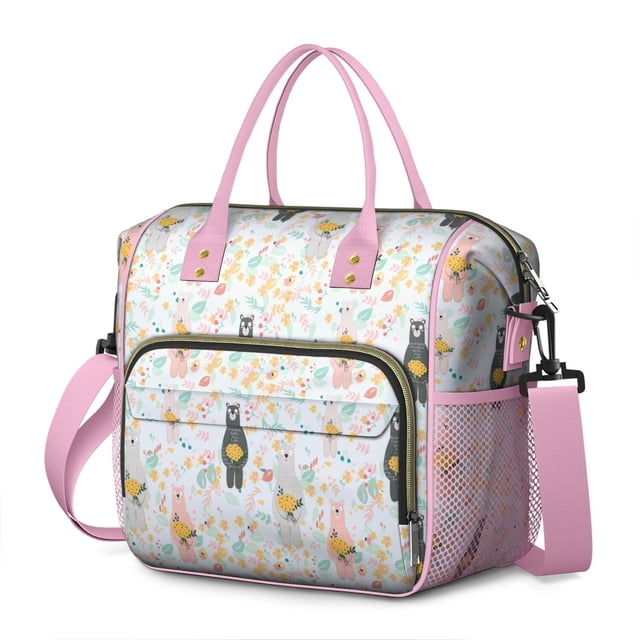 Winter Bear Print Insulated Lunch Box – Large Leakproof Cooler Tote with Cute Polar Bear Design, Foldable and Portable for Outdoor or Office