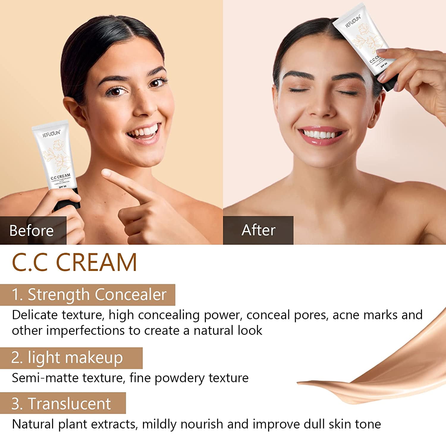 Skin Tone Adjusting CC Cream SPF 43, Colour Correcting Self Adjusting for Mature  Skin (2 CC CREAMS) 