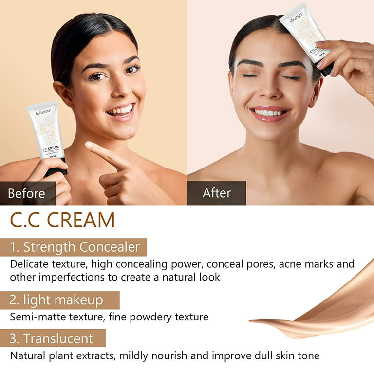 mayace 2 Pcs CC Cream Self Adjusting for Mature Skin Colour Correcting Skin  Tone Adjusting SPF 50 Cosmetics, 2 x 30 ML Natural Color CC Cream