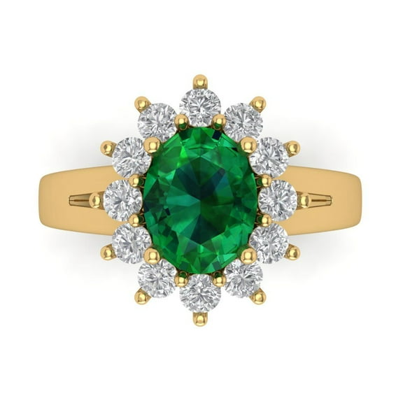 2.72 ct Oval Cut Simulated Emerald Halo Engagement Ring for Women in 14K Yellow Gold