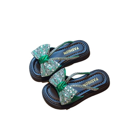 

Crocowalk Girl s Flat Sandals Slip On Sandal Bow Slides Girls Summer Slippers Walking Comfort Open Toe Shoes Green 10C