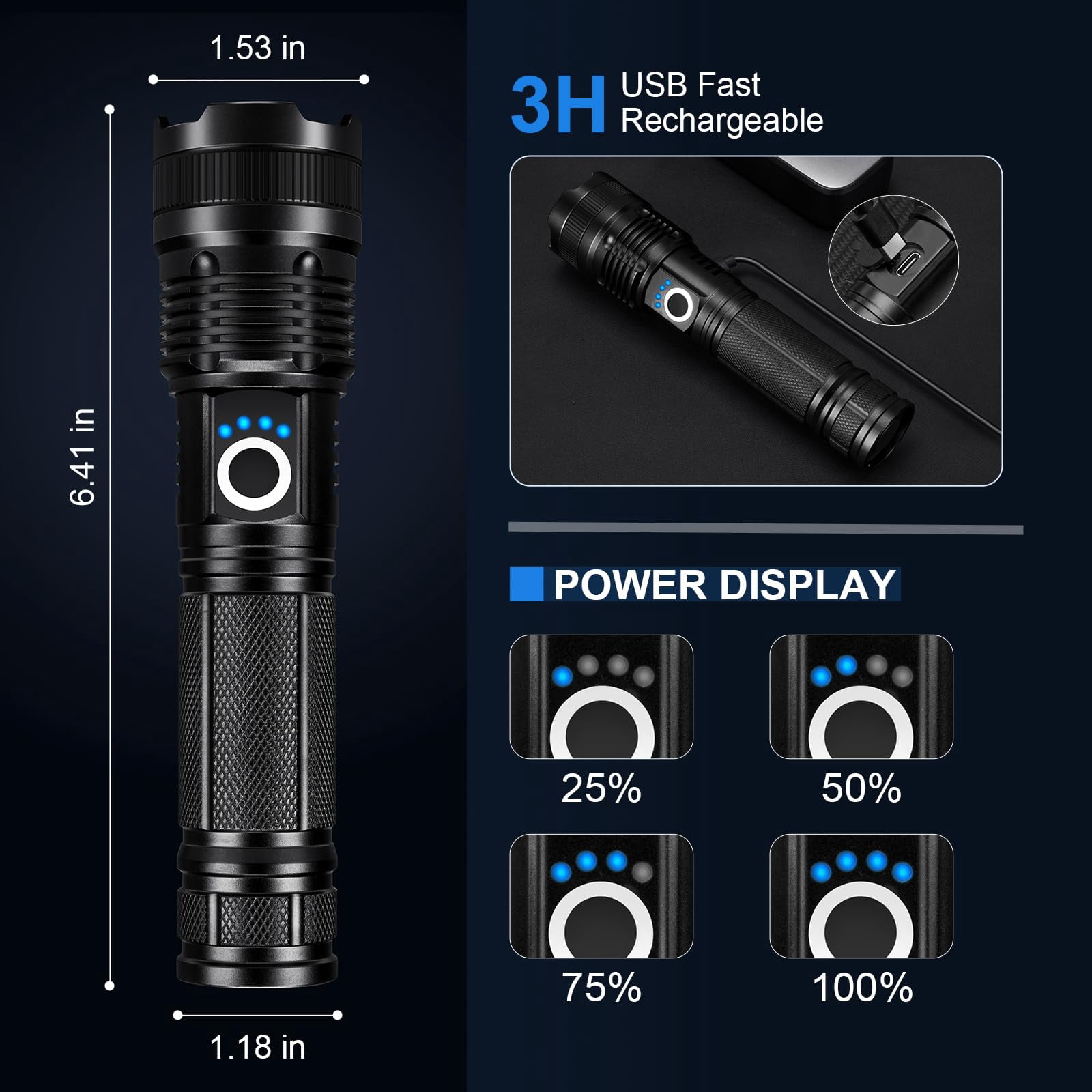 3 Pack Rechargeable Flashlights High Lumens  990000lm Super Bright Led Flashlight Adjustable Flash Light With 5 Modes & Usb Cable Waterproof Handheld For Home Camping Outdoor