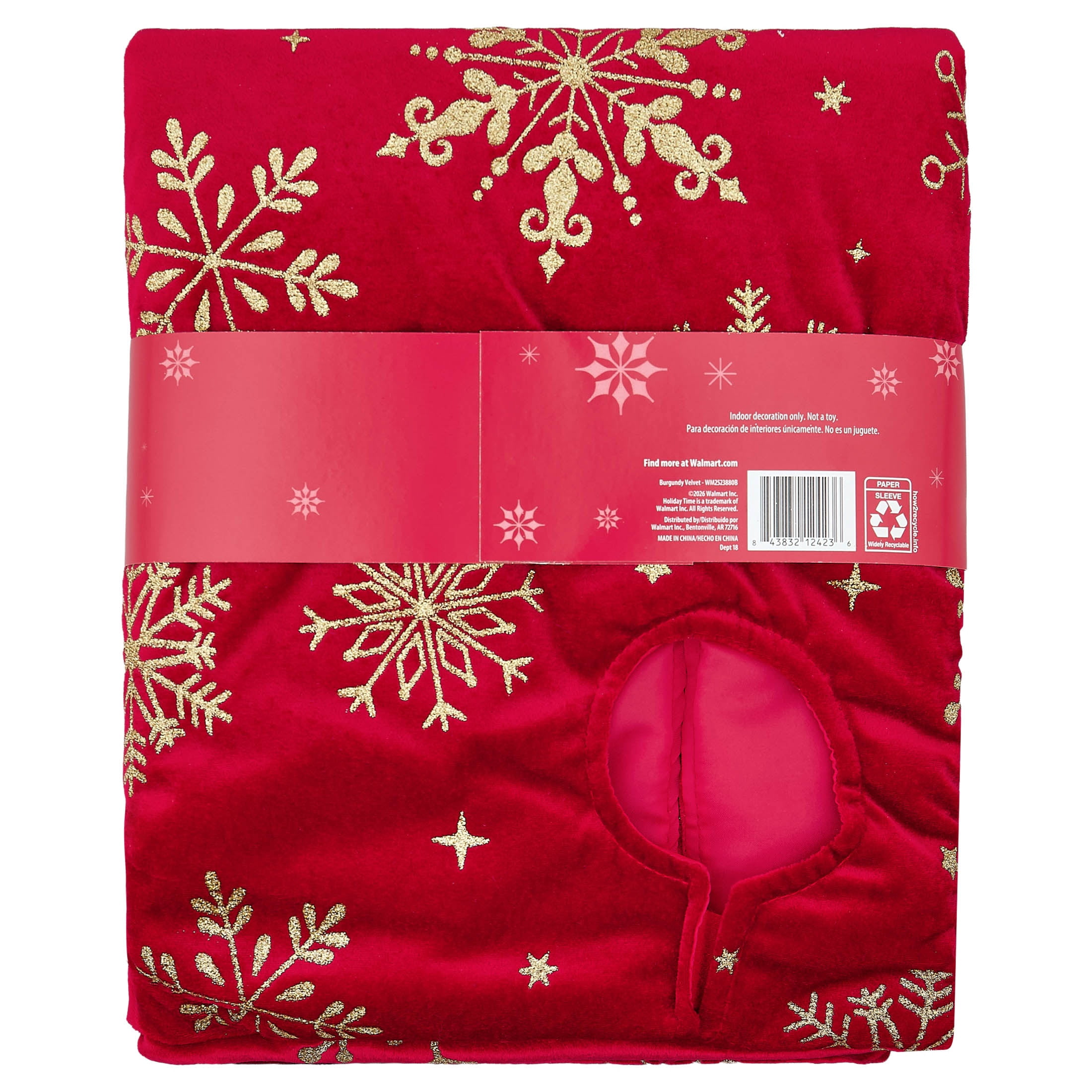 Velvet Glitter Snowflake Christmas Tree Skirt, Burgundy, 48", by Holiday Time