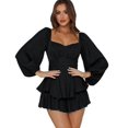 thumbnail image 1 of Women's Long Sleeve Ruffle Layer Tie Mini Short Romper, 1 of 4