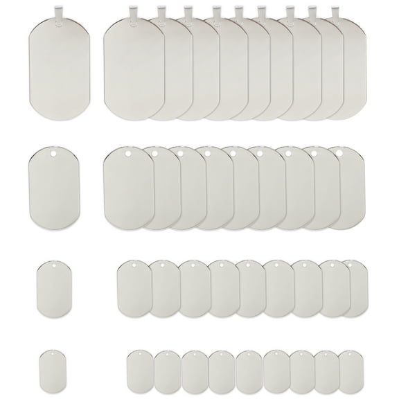 40 Pcs Stainless Steel Dog Tag Pendants - 4 Sizes Shield Shape Stamping Blanks -316 Steel Blank Pendants for Jewelry Making