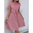thumbnail image 5 of EASYBRA Pleated Dress Geometric Print Round Neck Short Sleeve Casual Beach Vacation Travel Dress Mid Length Pleated Skirt S–XL Multiple Colors, 5 of 7