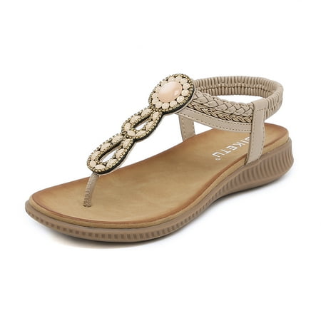 Womens Sandals Shoes Comfort Walking with Non Slip on Casual Summer Beach Shoes Dress Ankle Elastic Jeweled Bohemian Flats