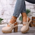 thumbnail image 5 of Rokment Womens Platform Chunky High Heels Mary Jane Mules Sandals Summer Fall Trendy Casual Buckles Leather Closed Toe Block Heeled Slingback Dressy Footwear with Back Straps Beige Size 6, 5 of 8