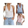 thumbnail image 3 of LMLYSoH Cute Halter Tops for Women Summer Dot Print V-Neck Going out Tank Tops Backless Shirts for Streetwear, 3 of 9