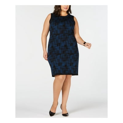 Anne Klein Plus Size Blue Printed Sleeveless Dress Ghana | Ubuy
