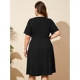 thumbnail image 7 of SHOWMALL Women's Plus Size Dress, Crossover Wrap V Neck Summer Dress with Pockets, Black 4X Elastic High Waist A-Line Casual Party Work Dress, 7 of 7